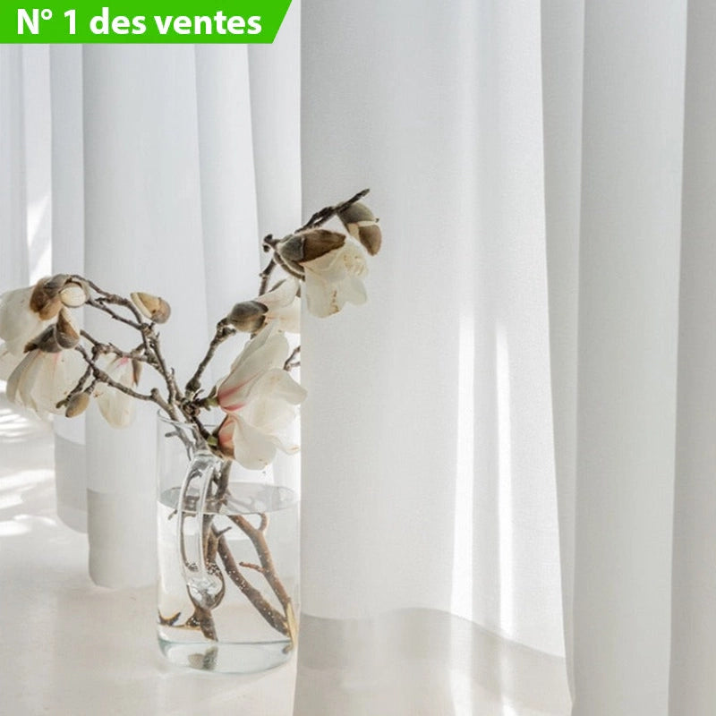 VOILAGE BLANC À RAYURES - GRANDE LARGEUR BLANC : Voilage