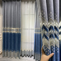 rideau bleu et gris